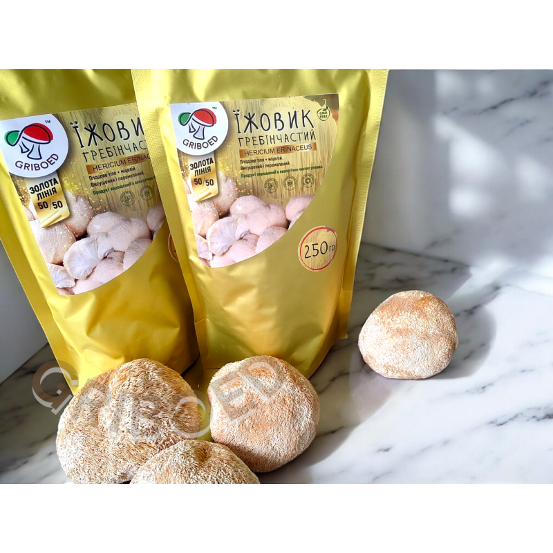 Їжовик гребінчастий - 250 грам. “ЗОЛОТА ЛІНІЯ“ - КРАЩИЙ ЕФЕКТ! Висушений та перемелений.
