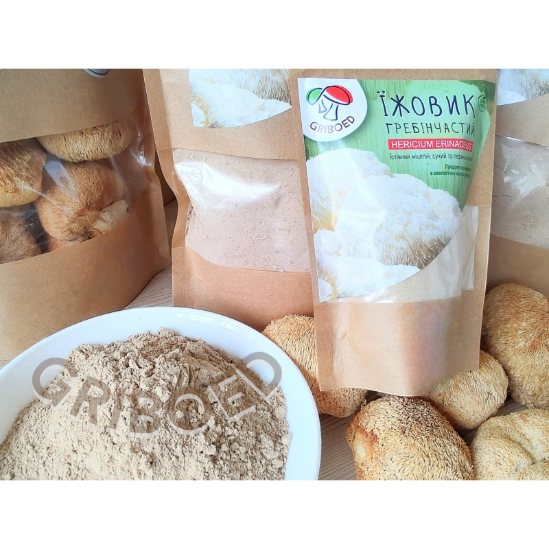 Гриб Їжовик гребінчастий (міцелій) — 150 грам. Висушений і перемелений.